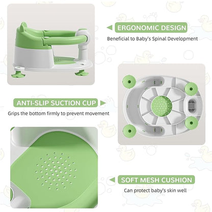 Baby Bath Seat for Babies 6 Months & up, Non-Slip Toddler Bath Seats for Babies Sitting Up, Safe Infant & Newborn Bathtub Chair with 4 Suction Cups & Soft Cushion for Shower,Blue