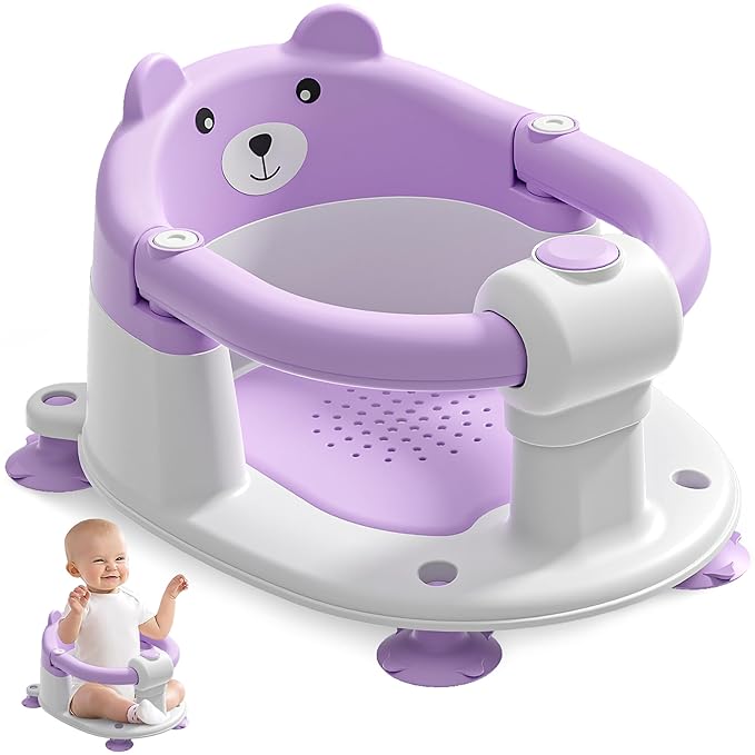 Baby Bath Seat for Babies 6 Months & up, Non-Slip Toddler Bath Seats for Babies Sitting Up, Safe Infant & Newborn Bathtub Chair with 4 Suction Cups & Soft Cushion for Shower,Blue