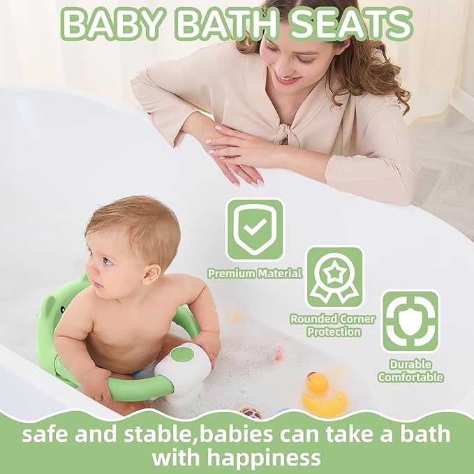 Baby Bath Seat for Babies 6 Months & up, Non-Slip Toddler Bath Seats for Babies Sitting Up, Safe Infant & Newborn Bathtub Chair with 4 Suction Cups & Soft Cushion for Shower,Blue
